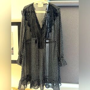 $45 CLOSET SALE:  Black +white flowy polka dot dress with lace from JUST FEMALE